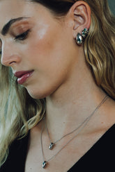 Big Silver Earring, White Rhodium, Natural Green Agate + Give Joy Gift